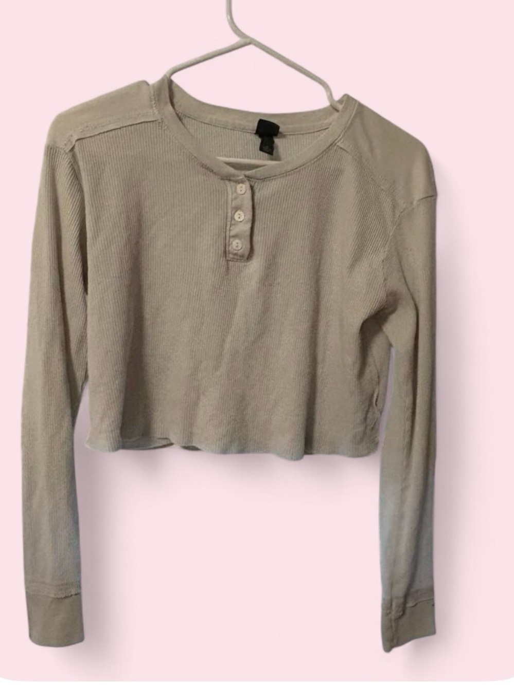 wild fable Long Sleeve Cropped Henley Top in cream